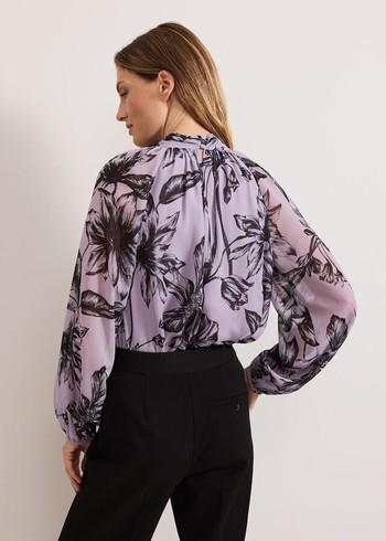 Phase Eight Aretta Floral Print Shirts Purple USA | 4265837-XW